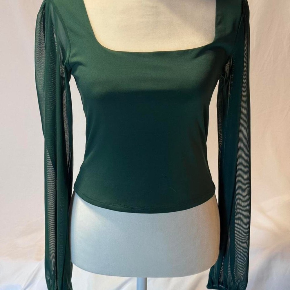 Vintage Charlotte Russe sizeS Emerald Green Fairycore Sheer Long Sleeve Crop Top